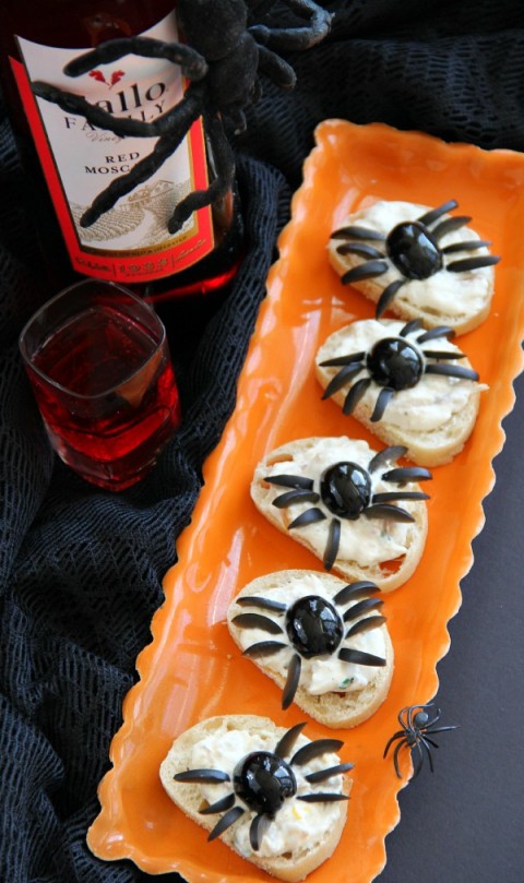 Smoked Trout Pate Spider Bites | Halloween party appetizer recipe | ShockinglyDelicious.com