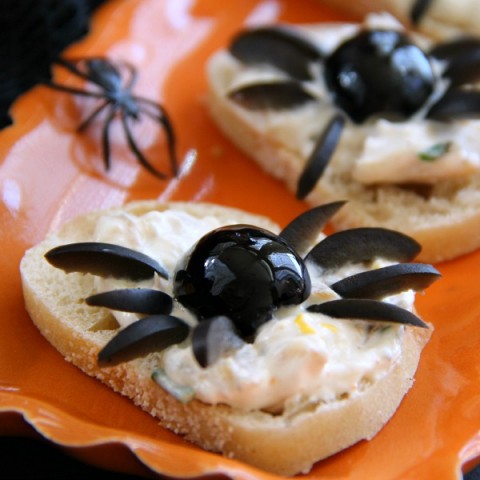 Smoked Trout Pate Spider Bites | Halloween party appetizer recipe | ShockinglyDelicious.com