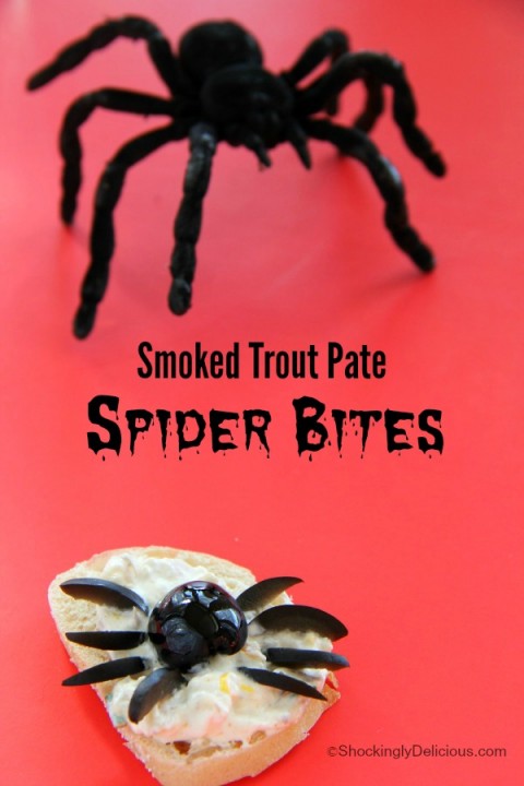 Smoked Trout Pate Spider Bites | Halloween party appetizer recipe | ShockinglyDelicious.com