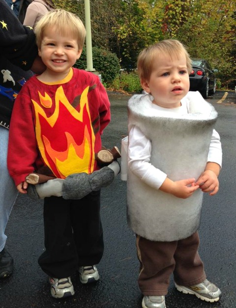 Marshmallow on the campfire costume for Halloween | ShockinglyDelicious.com