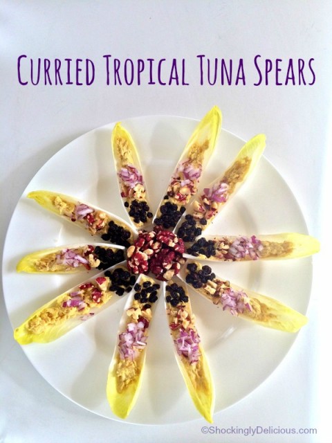 Curried Tropical Tuna Spears appetizer on ShockinglyDelicious.com