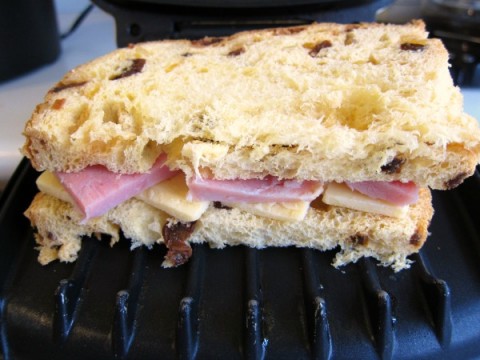 Panettone Panini goes into the grill on ShockinglyDelicious.com