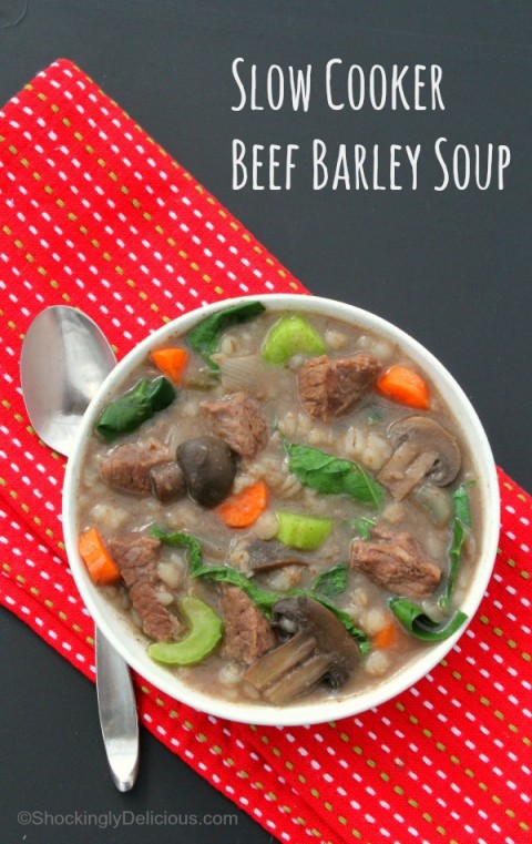 Slow Cooker Beef Barley Soup | ShockinglyDelicious.com