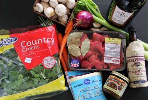 Slow Cooker Beef Barley Soup ingredients on ShockinglyDelicious.com