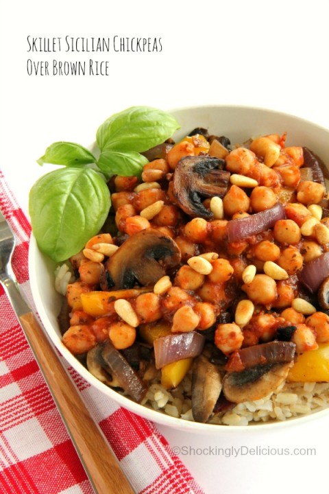 Skillet Sicilian Chickpeas Over Quinoa | Vegan Chickpea Skillet Dinner | ShockinglyDelicious.com