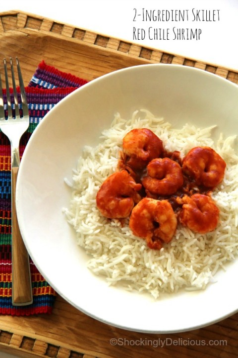 2-Ingredient Skillet Red Chile Shrimp on ShockinglyDelicious.com