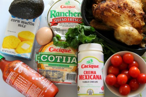 Assemble ingredients for Cornbread Waffles with Chicken and Avocados on ShockinglyDelicious.com