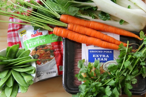 Sesame Pork Stir-Fry Bowl | easy skillet supper recipe with vegetables|ShockinglyDelicious.com