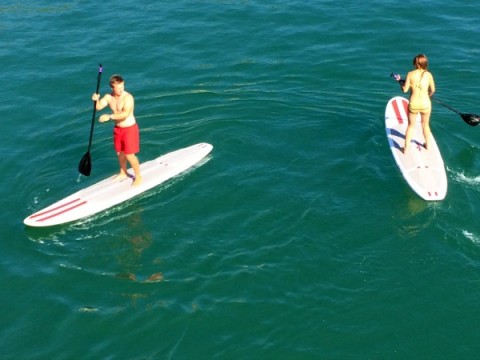 Tourists doing stand up paddle board near the Malibu Pier on ShockinglyDelicious.com