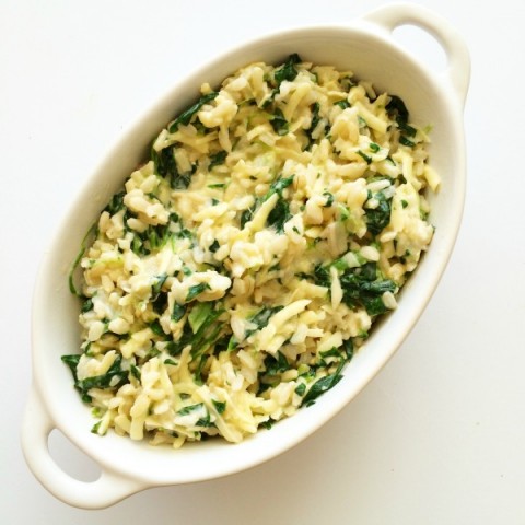 Spinach Rice Casserole ready to bake on ShockinglyDelicious.com