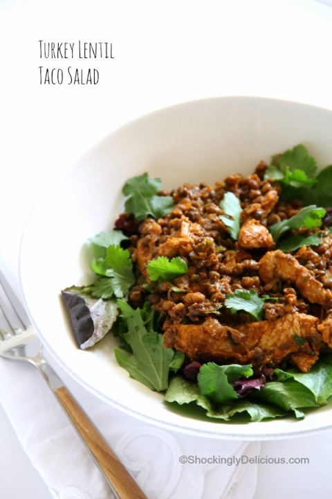 Healthy Turkey Lentil Taco Salad Recipe for Weekday Supper | ShockinglyDelicious.com