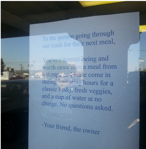 Restaurant owner left a touching note when she discovered someone digging in her trash