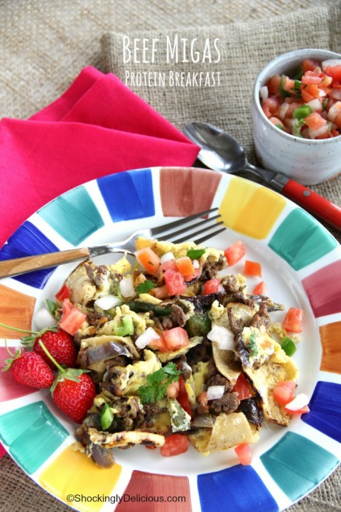 Beef Migas Protein Breakfast recipe on ShockinglyDelicious.com