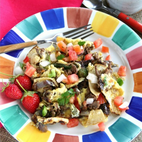 Beef Migas | Protein breakfast recipe on ShockinglyDelicious.com