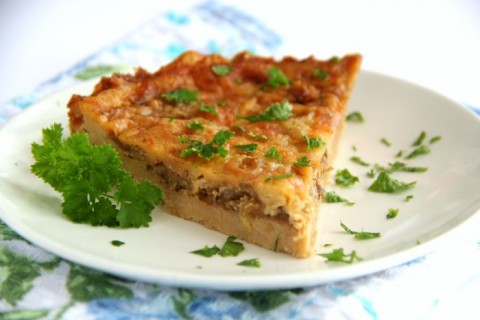 Savory Cheddar and Onion Cracker Pie for main dish lunch or dinner recipe | ShockinglyDelicious.com 