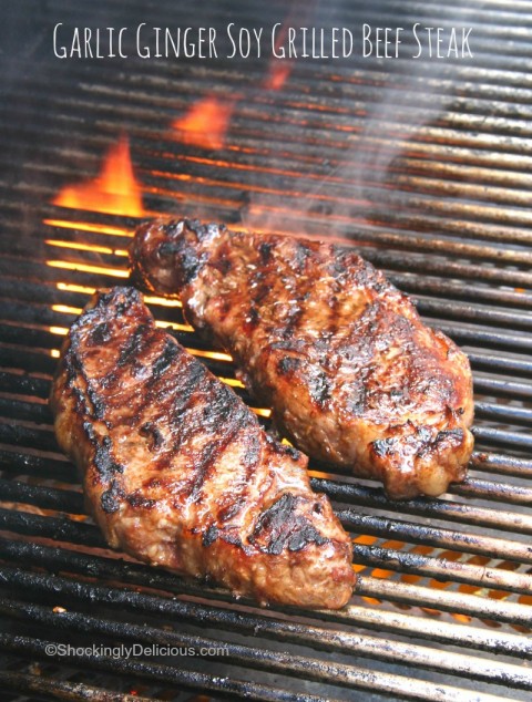 Garlic Ginger Soy Grilled Beef Steak | Simple marinated steak recipe | ShockinglyDelicious.com