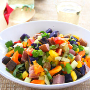 No-Mayo Grilled Rainbow Potato Salad on ShockinglyDelicious.com