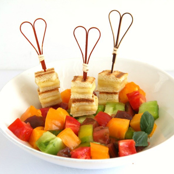 Heirloom Tomato Salad with Grilled Cheese Croutons | Summer's perfect tomato salad recipe | ShockinglyDelicious.com 