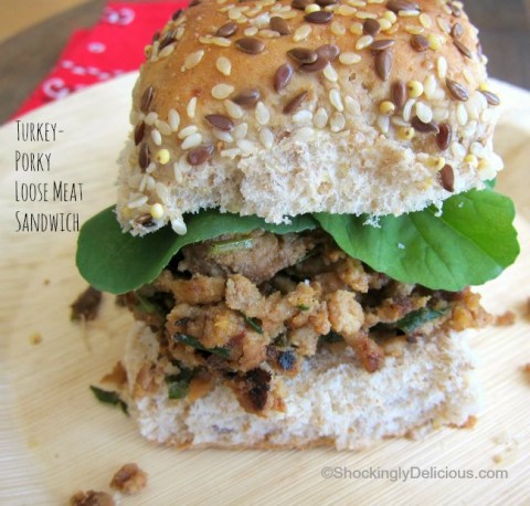 Turkey-Porky Loose Meat Sandwiches | Ground turkey and pulled pork combine in a loose meat sandwich recipe| ShockinglyDelicious.com