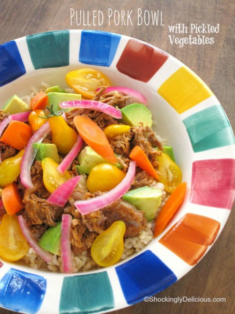 Pulled Pork Bowl with Pickled Vegetables | Easy Weeknight Dinner Pulled Pork Bowl | ShockinglyDelicious.com