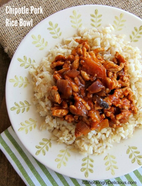 4-Ingredient Chipotle Pork Rice Bowl recipe on ShockinglyDelicious.com