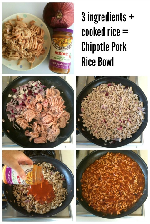 How to make 4-Ingredient Chipotle Pork Rice Bowl on ShockinglyDelicious.com