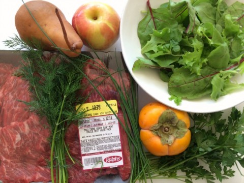 Ingredients for Flap Steak Salad Bowl on ShockinglyDelicious.com