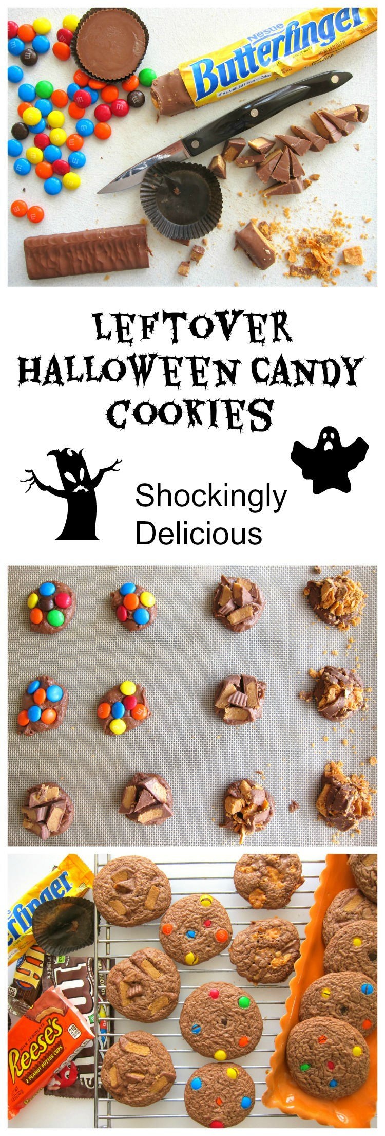 Leftover Halloween candy makes the best cookies, and is a dandy way to use it up. This classic recipe solves your November candy problems. | ShockinglyDelicious.com