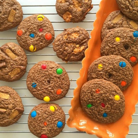 Leftover Halloween Candy Cookies recipe on ShockinglyDelicious.com