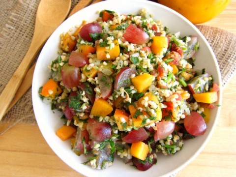 Fast Fruity Tabbouli Salad with Bacon is a great hack for a tub of Trader Joe's tabbouli. | ShockinglyDelicious.com