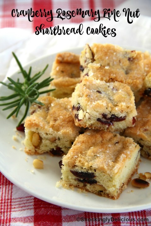 Cranberry Rosemary Pine Nut Shortbread Cookies on ShockinglyDelicious.com