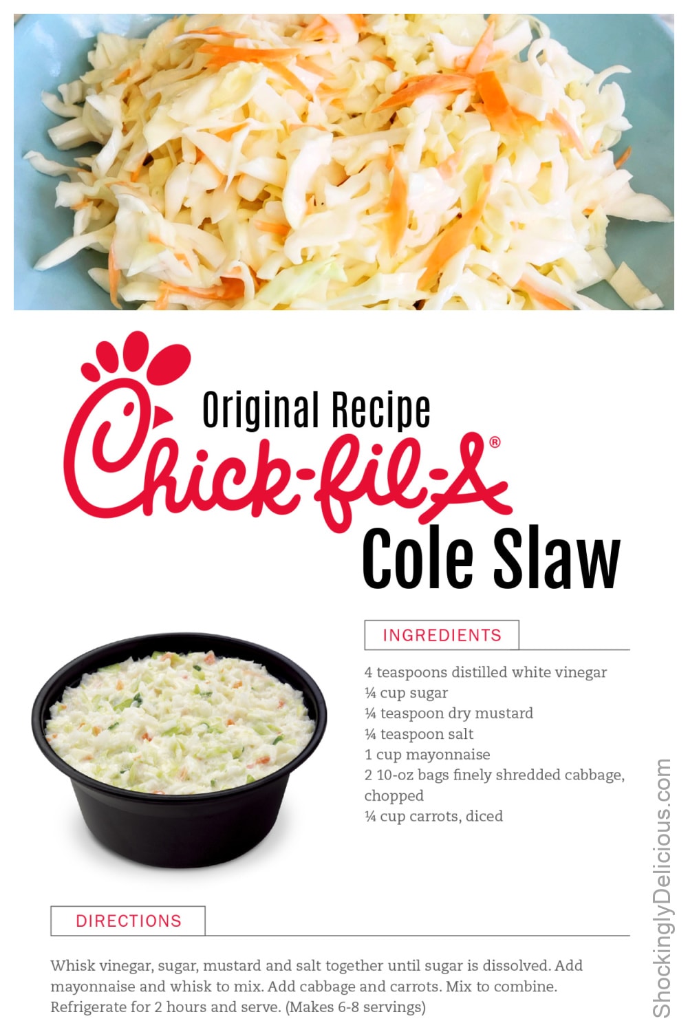 Photo collage of Chick-fil-a Cole Slaw original discontinued recipe on ShockinglyDelicious.com