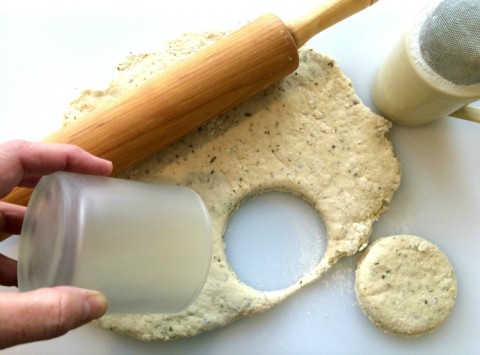 Cut the dough with a drinking glass for Italian Fry Bread on ShockinglyDelicious.com