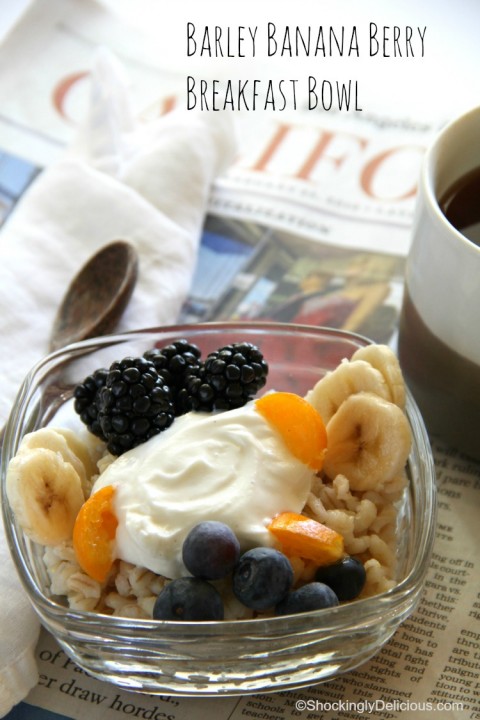 Barley Banana Berry Breakfast Bowl from ShockinglyDelicious.com