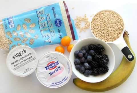 Ingredients for Barley Banana Berry Breakfast Bowl on ShockinglyDelicious.com