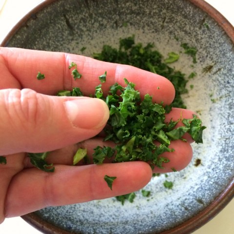 Mince kale finely to go into Vegan Colcannon Soup on ShockinglyDelicious.com