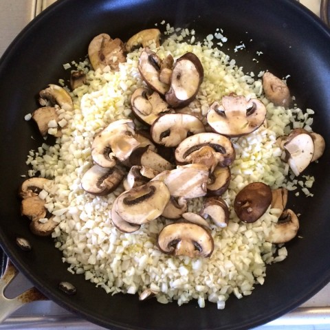 Mushrooms and cauliflower for Picadillo Stuffed Peppers on ShockinglyDelicious.com