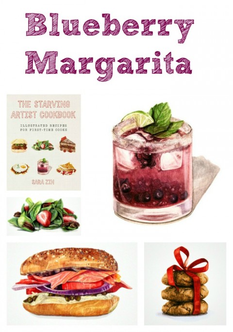 Refreshing and gorgeous Blueberry Margarita hits the spot on a warm summer evening. How pretty is this watercolor painting of the recipe, from "The Staving Artist Cookbook" by Sara Zin. Blueberry Margarita from The Starving Artist Cookbook by Sara Zin
