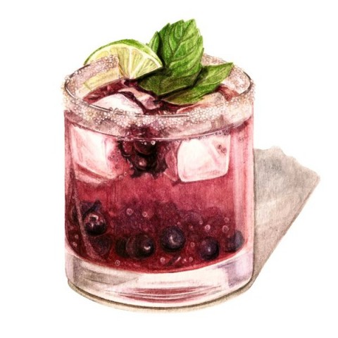 Refreshing and gorgeous Blueberry Margarita hits the spot on a warm summer evening. How pretty is this watercolor painting of the recipe, from