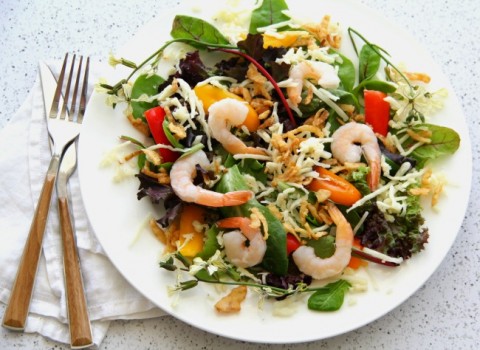 Summer Salad with Fresh Basil Vinaigrette is a light, main-dish salad that would make a nice lunch or dinner, and takes advantage of the colors of the season.