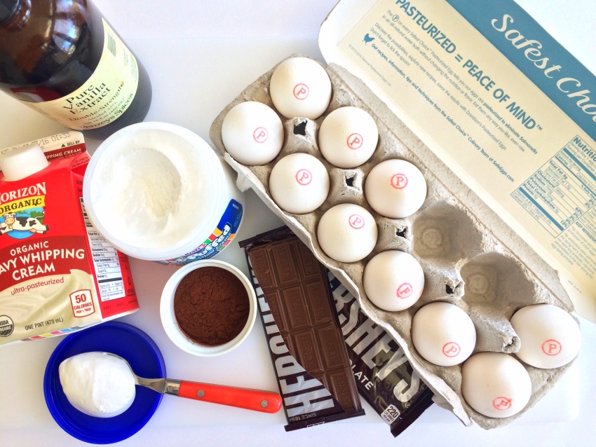 Ingredients for No-Churn Fluffy Milk Chocolate Ice Cream on a white counter top.