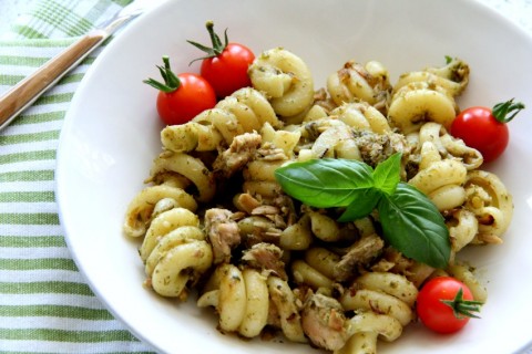 Tuna Pesto Pasta recipe on ShockinglyDelicious.com