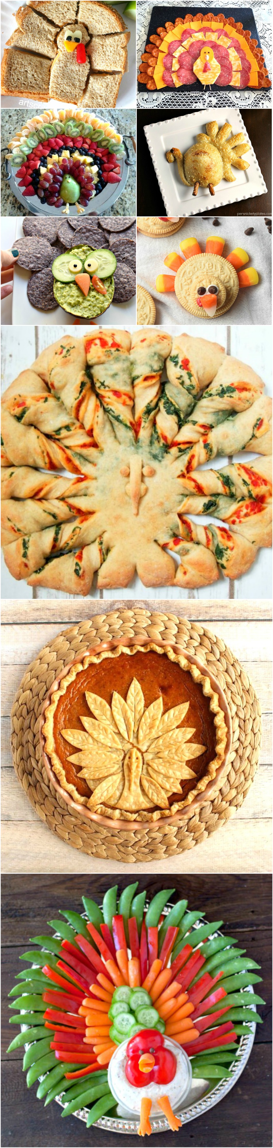 a collage of turkey-shaped food on shockinglydelicious-com