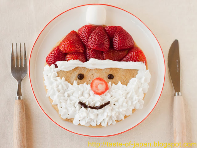 santa-pancake-on a white plate on a white counter