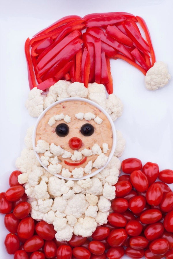 Santa-shaped veggie-tray with cauliflower as beard