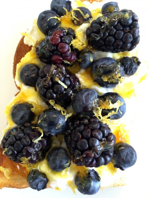 Breakfast toast with Ricotta berries Lemon and Honey recipe on ShockinglyDelicious.com