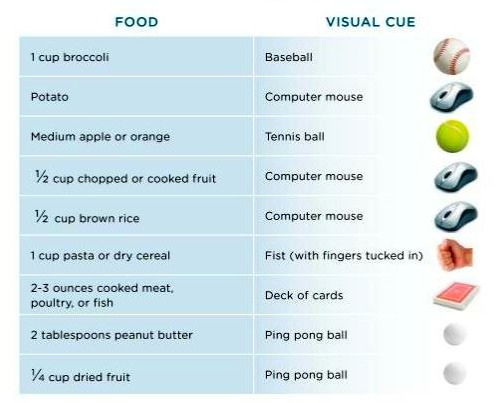 Portion control page from The American Cancer Society New Healthy Eating