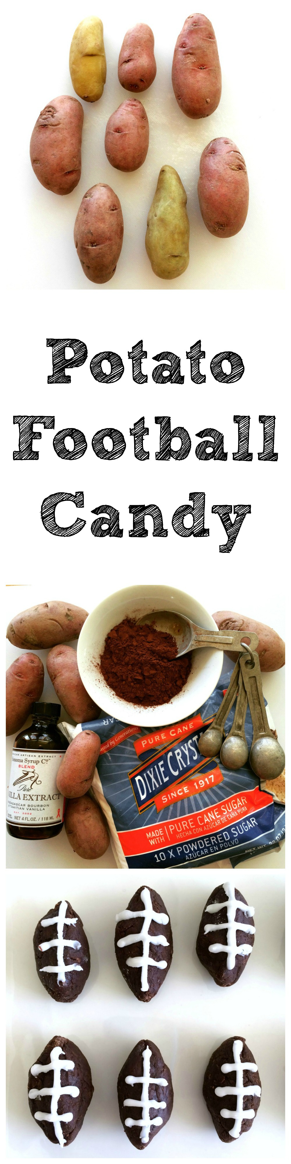 Potato Football Candy recipe for game day on ShockinglyDelicious.com