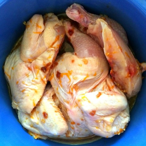 Slow Cooker Cornish Game Hens with Cointreau Orange Sauce in the slow cooker