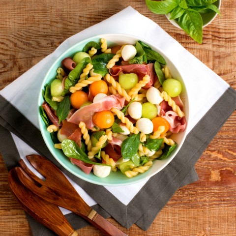 Easy Melon Prosciutto Pasta Salad